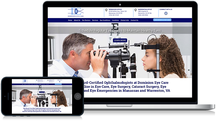Dominion Eye Care in Manassas VA and Warrenton VA website design