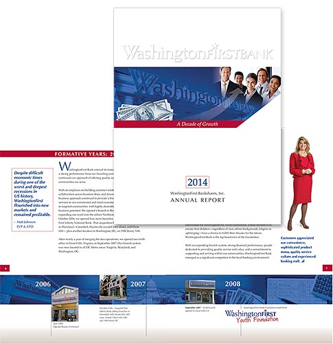 WashingtonFirst Bank in VA annual report cover and inside spread